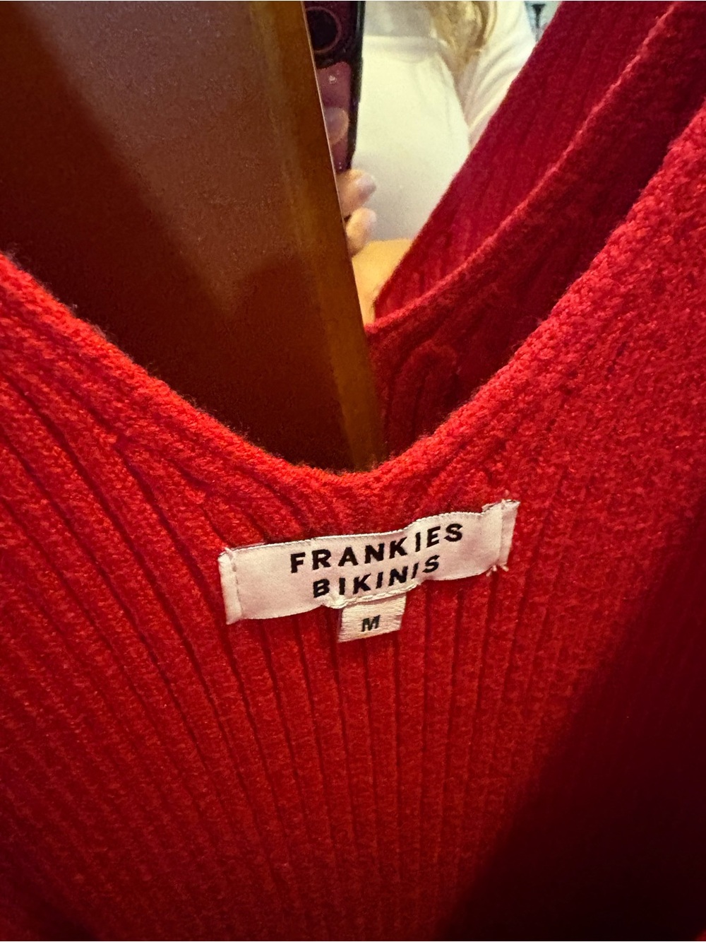 Frankie's Bikinis Red Ribbed V-Neck Slit Midi Dress - Picture 4 of 5